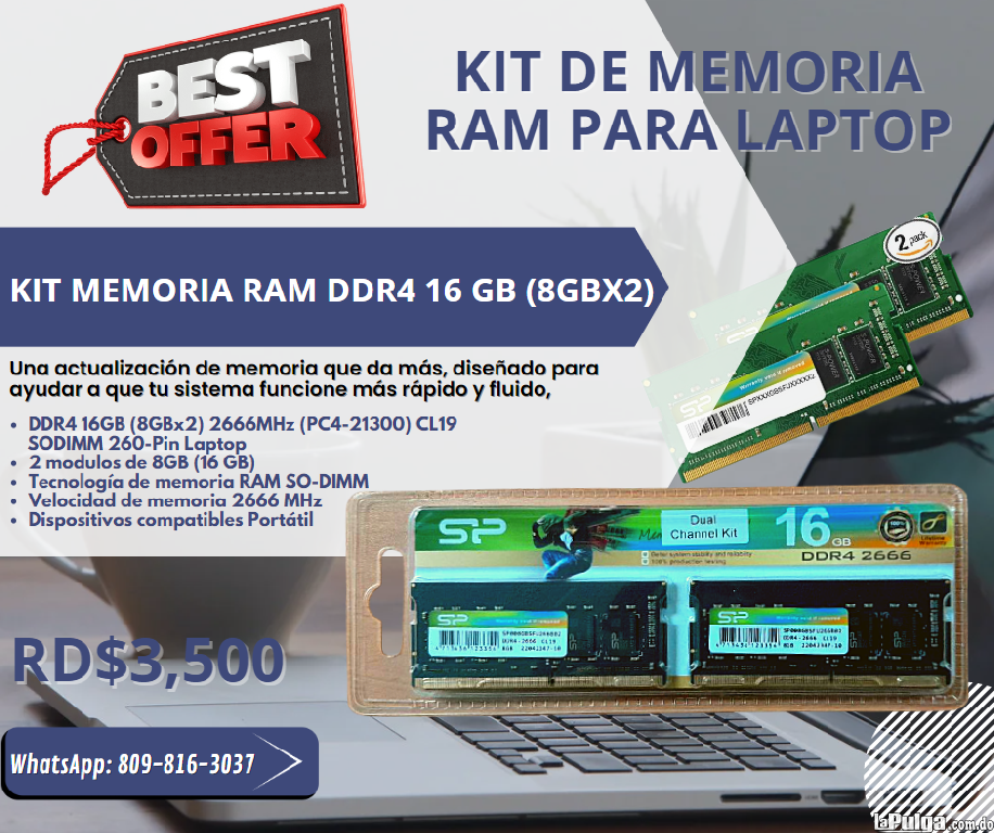 Kit Memoria RAM DDR4 16 GB 8GBx2 Para Laptop Foto 7138842-2.jpg