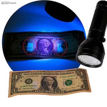 Linterna ultravioleta detector billete falso dinero falso tamaño
