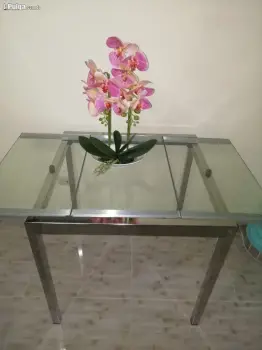 Mesa comedor cristal y metal