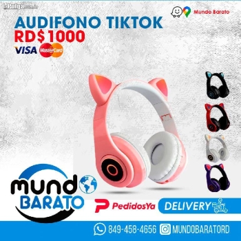 Audifonos inalámbricos con reproductor mp3 luces led orejas de gato