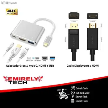 Adaptador 3 en 1 tipo c adaptadores hdmi vga dvi display port