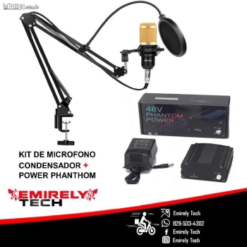 Kit de microfono condensador bm-800 power phanthom 48v