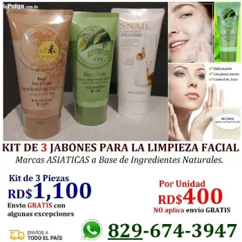 Jabones faciales y corporales en liquido y en barras.