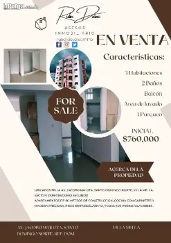 Apartamento nuevo 3 habitaciones av jacobo majluta resid. giovanni ii