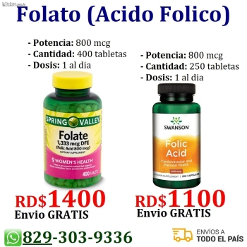 Folato o ácido fólico especial para embarazadas suplementos vitamina