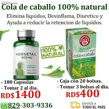 Cola de caballo en hierbas y cápsulas para el crecimiento del cabello