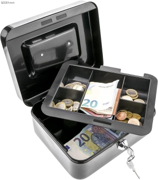 Cajon de dinero y moneda con llave