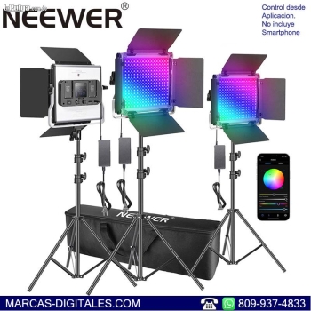Neewer 660 rgb color led cri 95 40w set de 3 paneles de luces