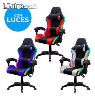 Silla gamer luz rgb soporte lumbar reclinable con ruedas. gaming ofici