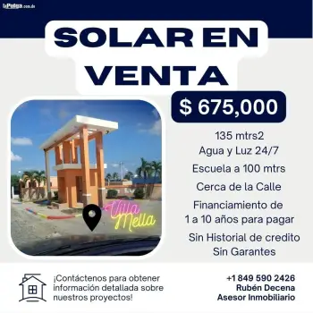 Venta solar economico con titulo en villa mella