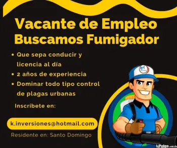 Vacante de empleo fumigador con experiencia