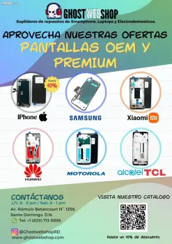 Pantallas oem y premium iphone samsung tcl huawei motorola y más.