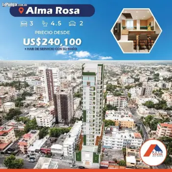 Apartamento en sector sde - alma rosa 3 habitaciones 2 parqueos