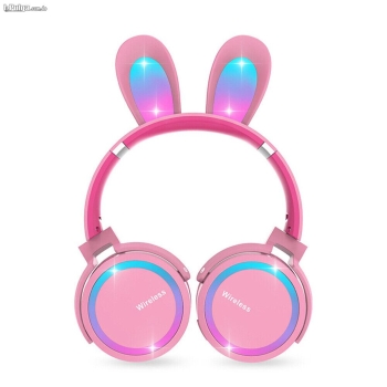 Auriculares inalámbricos con orejas de conejo para niñas audifonos t