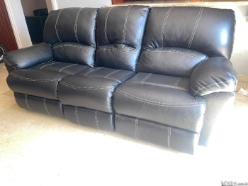 Moderno set de sofas reclinables 321 color negro con costuras blanca