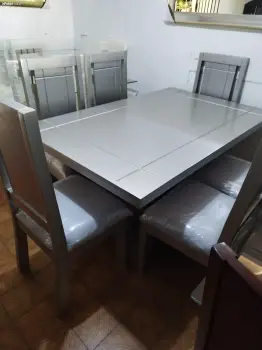 Comedor moderno 6 sillas gris plata