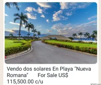 Vendo solar de 585 m2 en playa nueva romana. prox a la playa