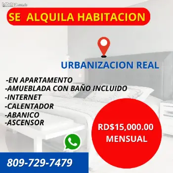 Se alquila habitación amueblada urb real