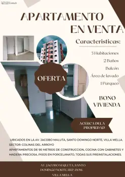 Apartamento en sector sdo - sector no disponible 3 habitaciones 1 parq