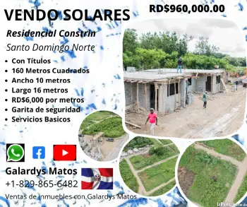 Solares en residenciales de santo domingo norte y mas