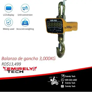 Balanza digital escala 3000kg peso gancho colgante báscula