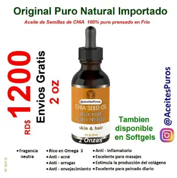 Aceite puro original prensado en frio de semillas de chia