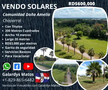 Solares en venta de 200 mts2 a rd3000 por metros