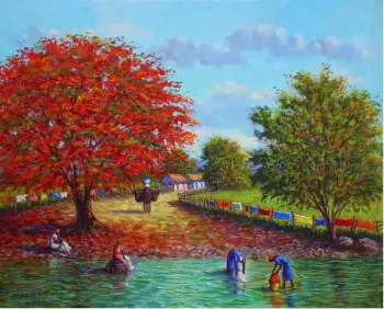 Pintor dominicano cuadro costumbrista obra de arte e.vidal