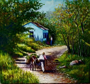 Pintor dominicano cuadro costumbrista obra de arte e.vidal