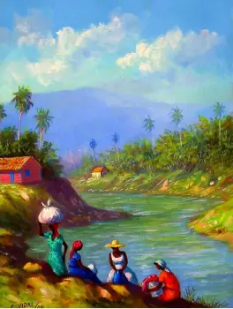 Pintor dominicano cuadro costumbrista obra de arte e.vidal