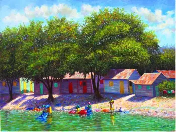 Pintor dominicano eusebio vidal cuadro costumbrista r.d.