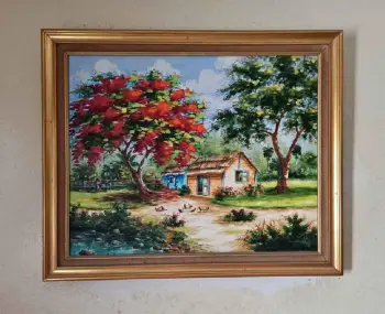 Cuadro paisaje de framboyan tamaño 89 cms a y 67 cms l