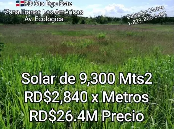 Solar en venta de 9300 mts2 en rd26.4m sto dgo este