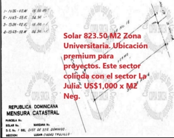 Solar 823.50 m2 zona universitaria.
