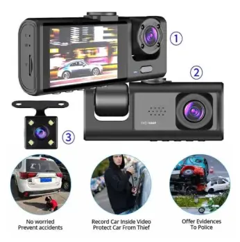 Camara para vehiculo con grabacion delantera reversa e interior
