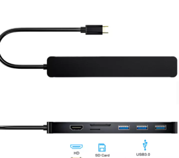 Hub tipo c  7 en 1 3-puerto usb   reader  hdmi  vga