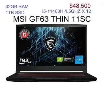 Laptop msi gaming i5 11th 4.5ghz x 8 32gb 512gb ssd gtx 1650 144hz