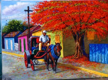 Pintor dominicano cuadro costumbrista obra de arte e.vidal