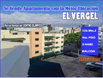 Vendo apto 3 habs. en el vergel 126 mts.2 4to piso a medi