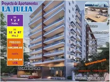 Proyecto de aptos torre niza 8 de 1 y 2 habitaciones en la