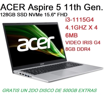 Laptop acer aspire 5 15.6 11va 4.1ghz 8gb ddr4 128 ssd  500