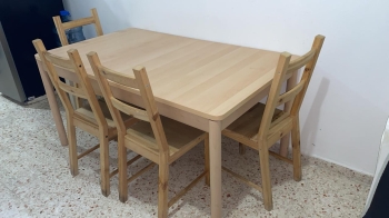 Comedor de 4 sillas de madera de pino con mesa plegable de driftwood