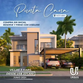 Villas de 3 habitaciones con linea blanca y a/c en punta cana