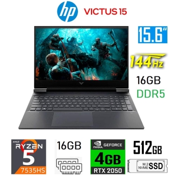 Laptop hp victus ryzen 5 7535hs 4.55ghz x 12 16gb ddr5 512gb ssd rtx 2