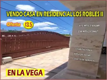 Se vende casa  en el res. los robles ii la vega 3 habs. 413 mts.2