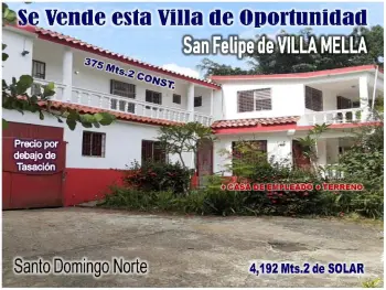 Vendo una hermosa villa en san felipe de villa mella 4 habs.  4192 mts