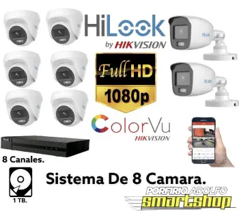 Sistema de 8 camara con visión nocturna a color sensores de movimiento