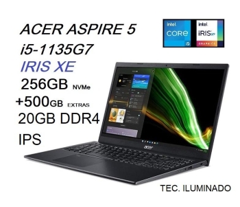 Acer aspire 5 i5 11th iris xe 4.2ghz x 8 20gb 256 nvme  500gb 32500