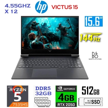 Laptop hp victus ryzen 5 7535hs 4.5ghz x 12 32gb ddr5 512gb ssd rtx 20