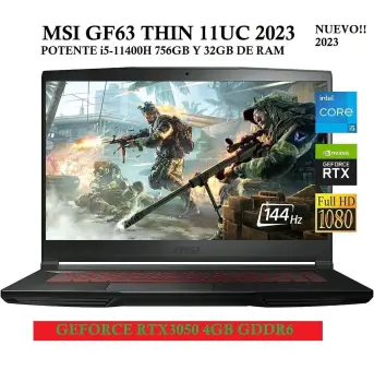 Msi gf 63 i5 11400h 4.5ghz x 12 32gb drr4 756gb rtx 3050 4gb gddr6 gam